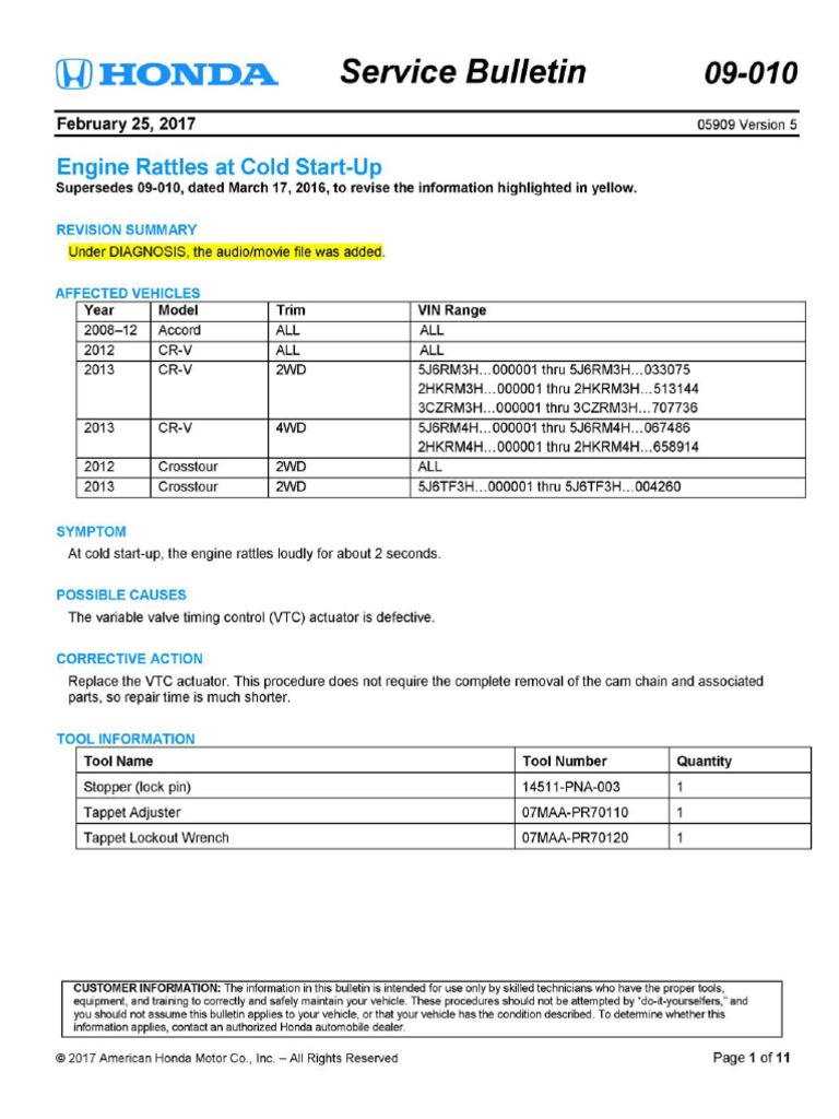 (G) HONDA Service Bulletin PDF Actuator Machines