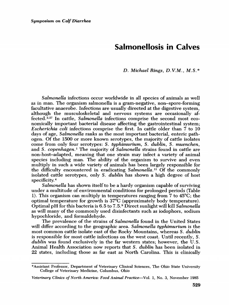 Salmonellosis in Calves Causes, Clinical Signs, Pathogenesis, and