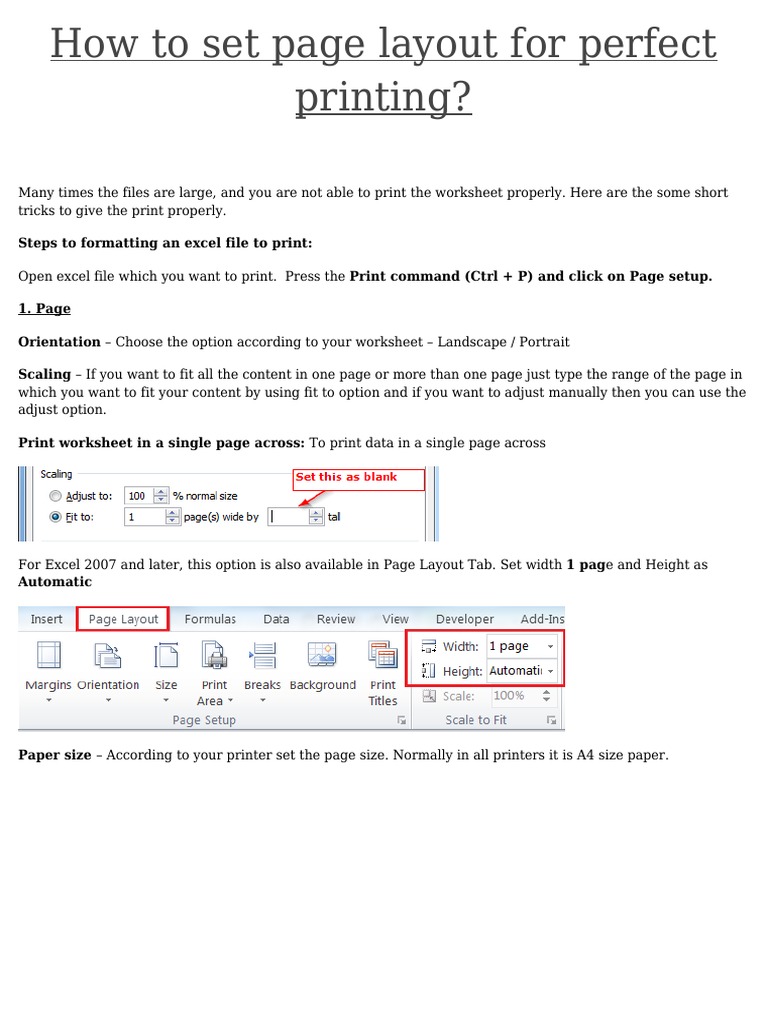 Excel Printing Layout Tips | PDF | Business | Computers