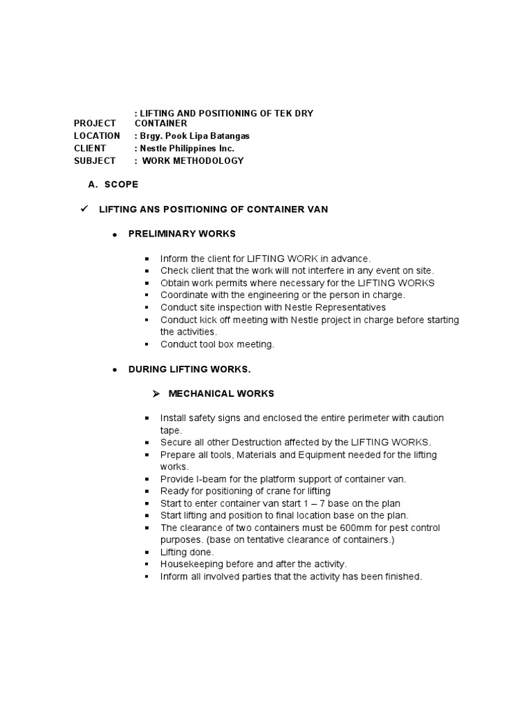 Work Methodology Lifting Works. | PDF