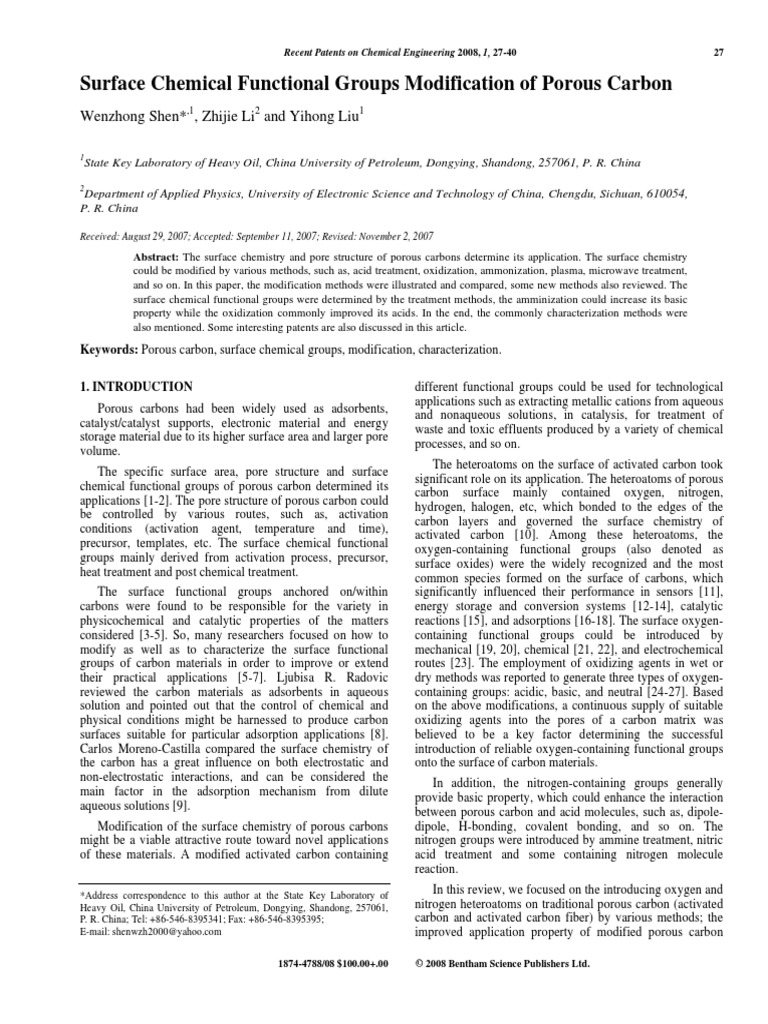 Surface Modification of Porous Carbon PDF | PDF | Adsorption | Chemical ...