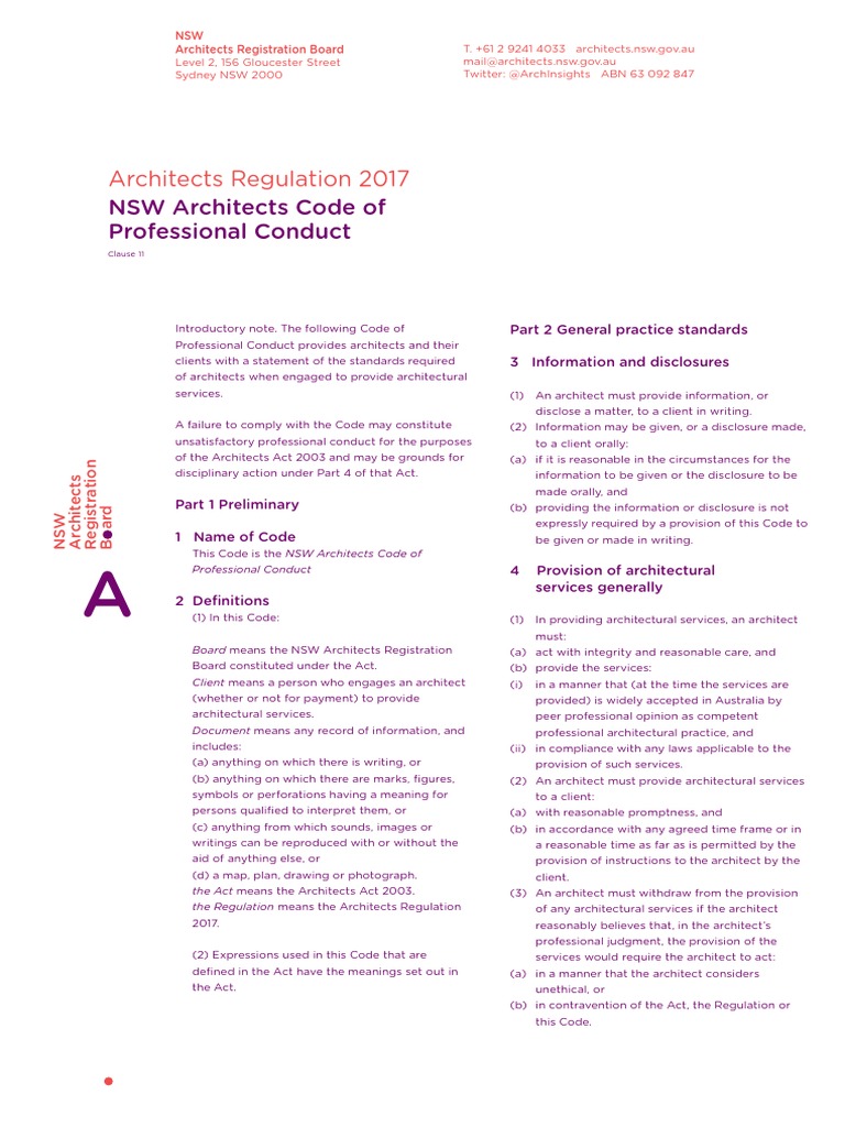 NSW Architects Code of Professional Conduct | PDF | Architect | General ...