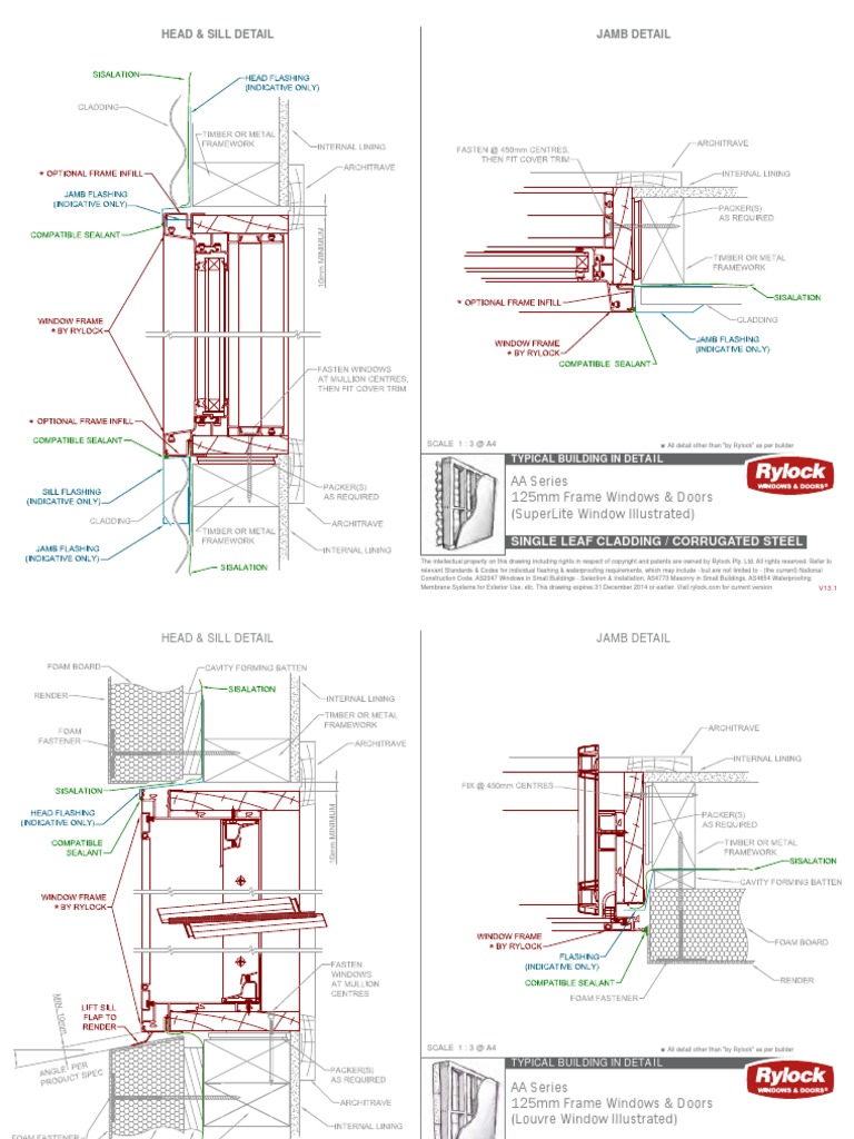 Jamb Detail Head & Sill Detail Aa Series 125Mm Frame Windows & Doors (Superlite Window