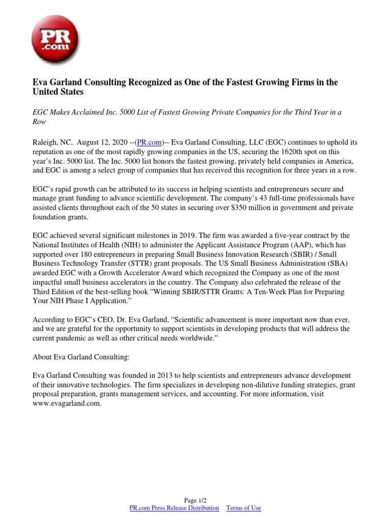 Eva Garland Consulting Recognized As One of The Fastest Growing Firms in The United States PDF