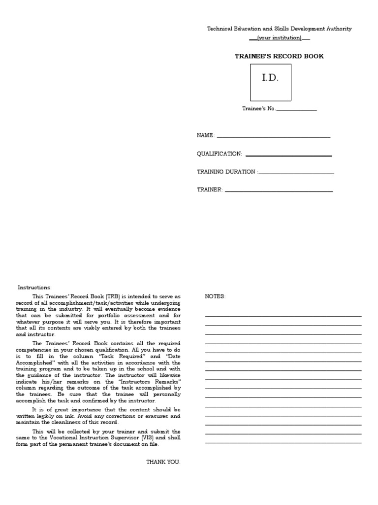 Trainee's Record Book Guidelines | PDF | Behavior Modification | Cognition