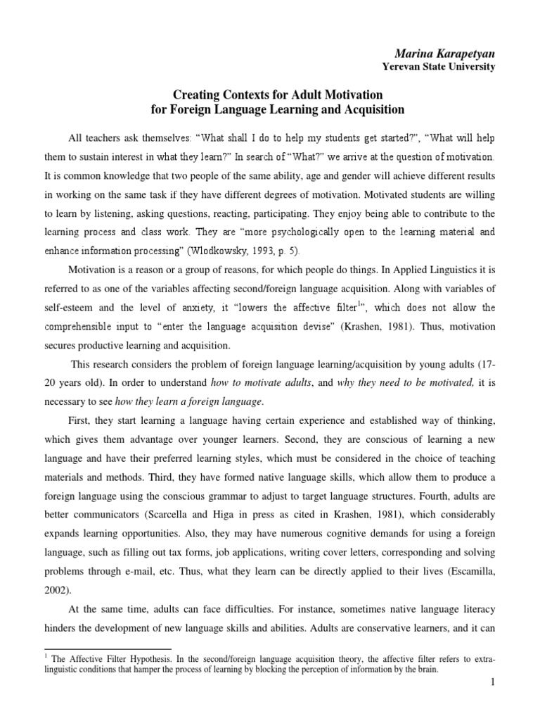 Creating Contexts For Adult Motivation For