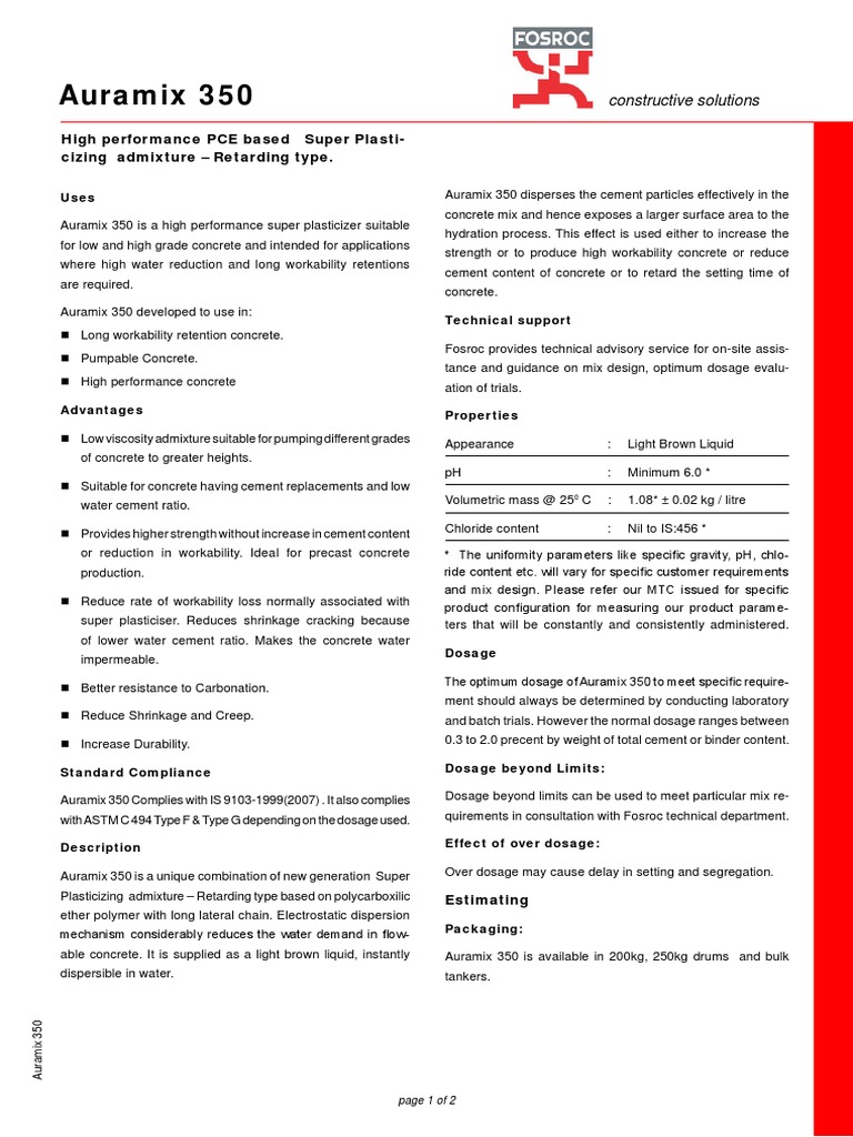 Auramix 350: High Performance PCE Based Super Plasti-Cizing Admixture ...