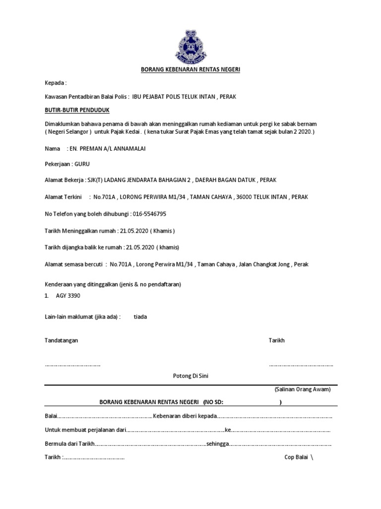 Borang Kebenaran Rentas Negeri Pdf Pdf