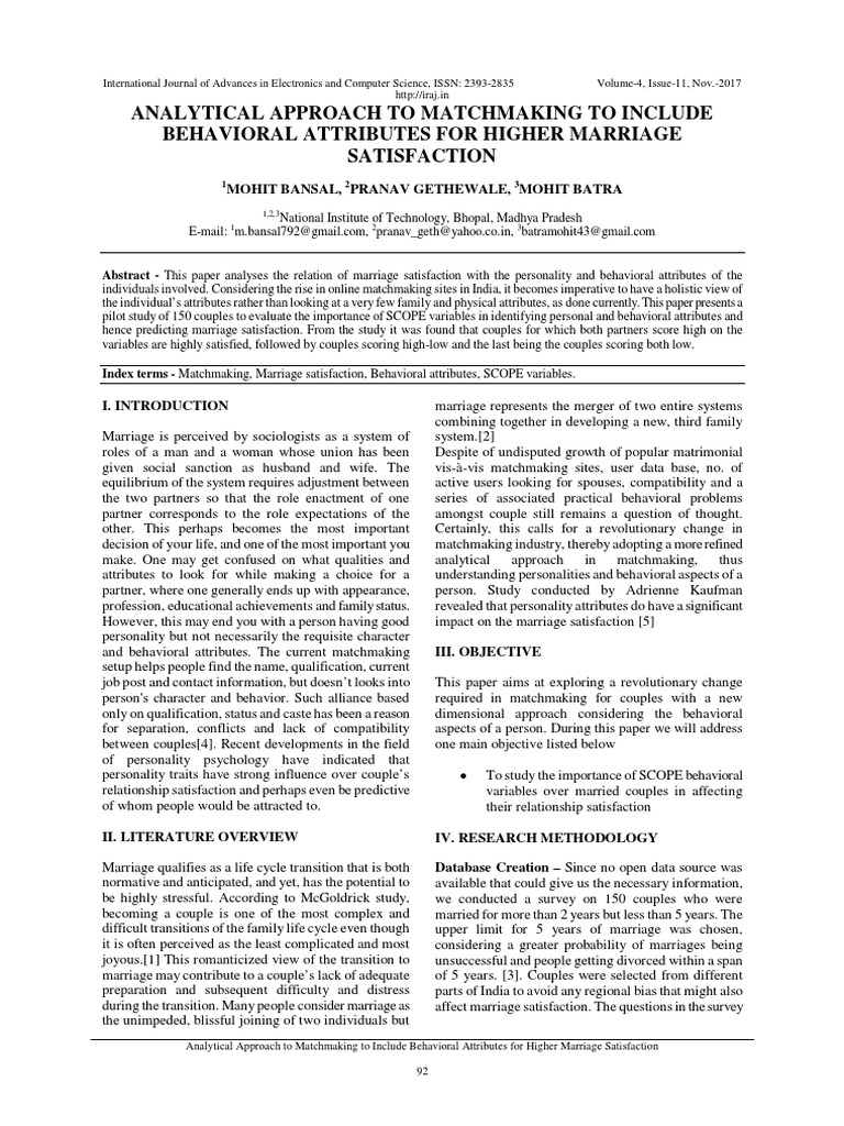 Matchmaking Insights for Marriage Satisfaction | PDF | Contentment ...