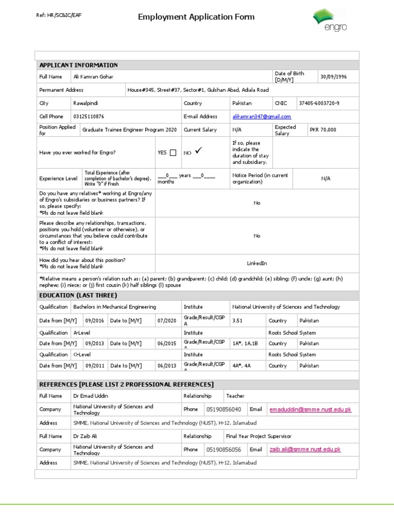 Employment Application Form: Applicant Information | PDF | Learning ...