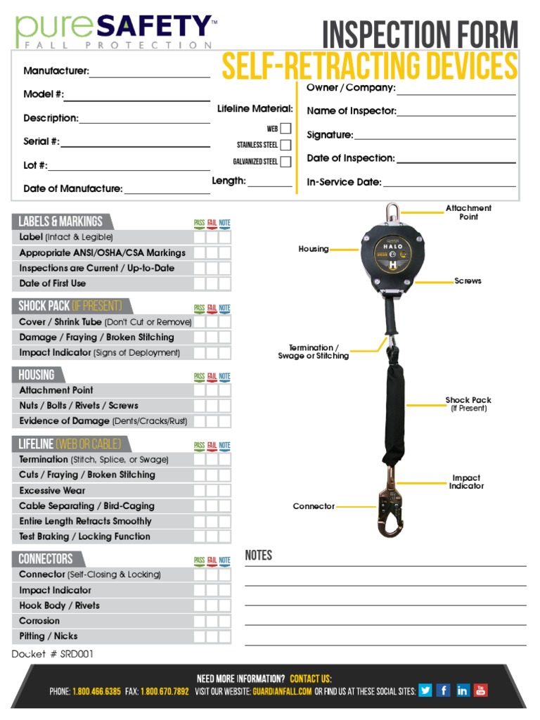 Self-Retracting Lifeline Inspection Form | PDF | Screw | Metals