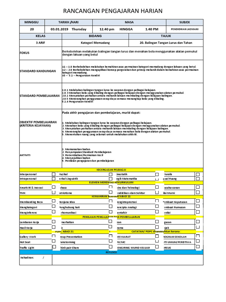 Rph 2019 Kssr Tahun 6 Pendidikan Jasmani Pdf