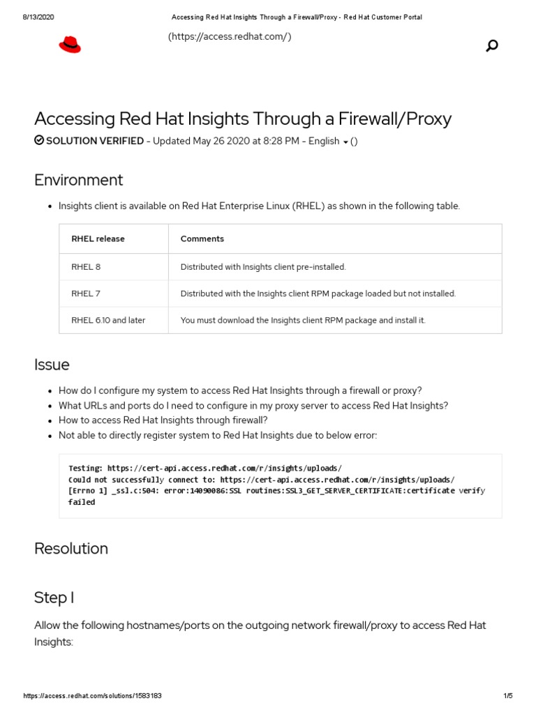 Accessing Red Hat Insights Through A Firewall Proxy Red Hat