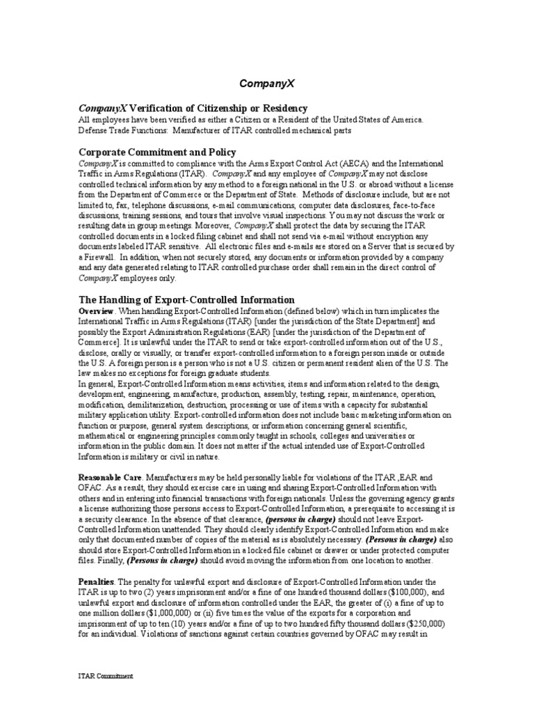 ITAR Compliance for Company Employees | PDF | Government Information ...