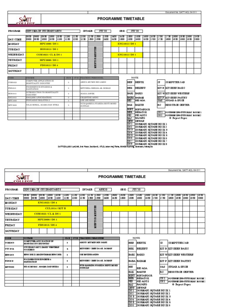Program Timetable (Jul-Oct20) PDF | PDF | Cooking | Food And Drink ...