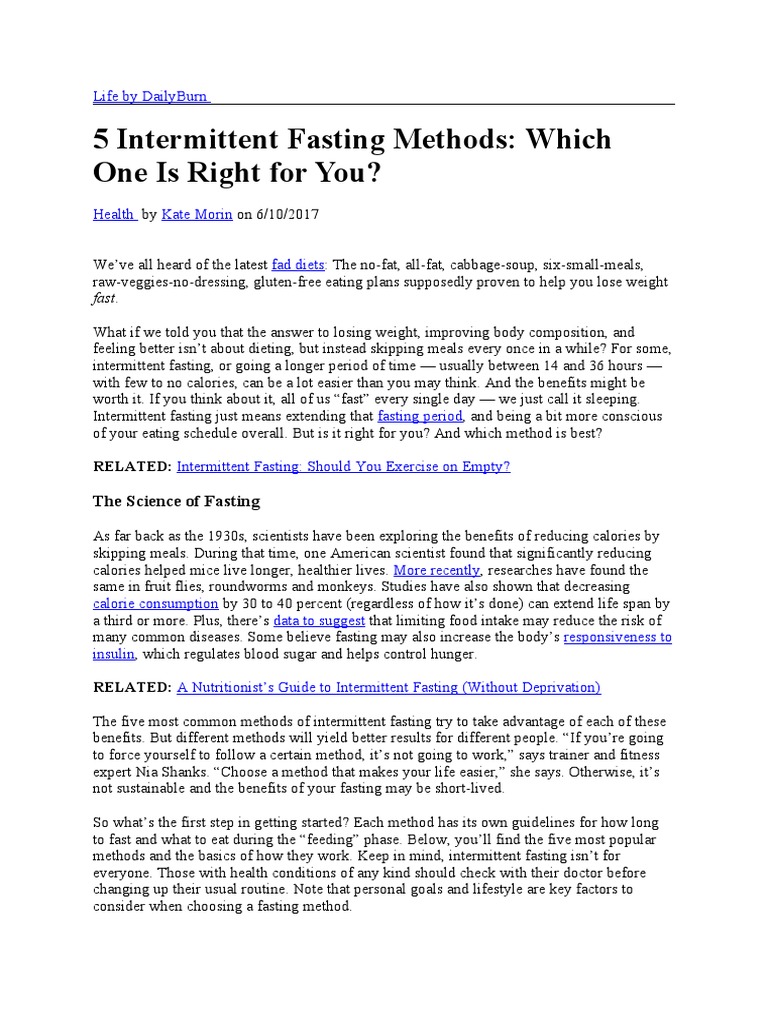 5 Intermittent Fasting Methods | PDF | Intermittent Fasting | Dieting