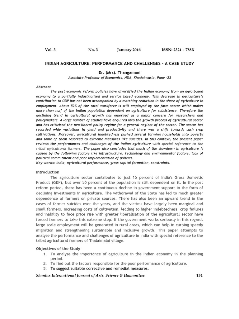Indian Agriculture: Performance and Challenges - A Case Study | PDF ...