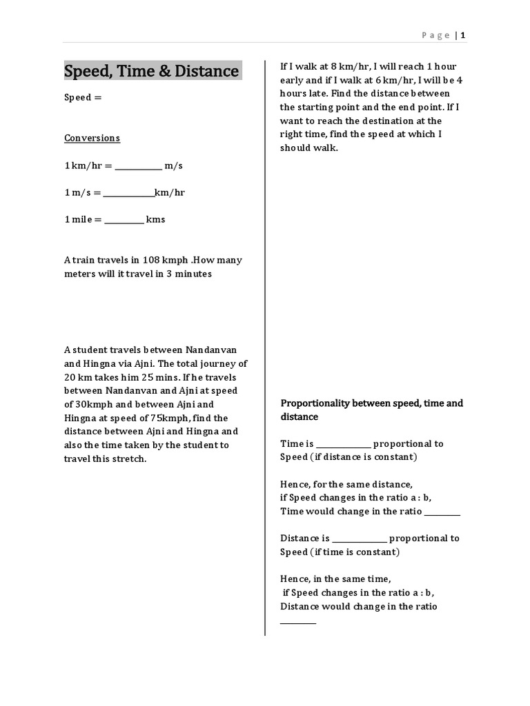 Speed Time Distance PDF Speed Clock