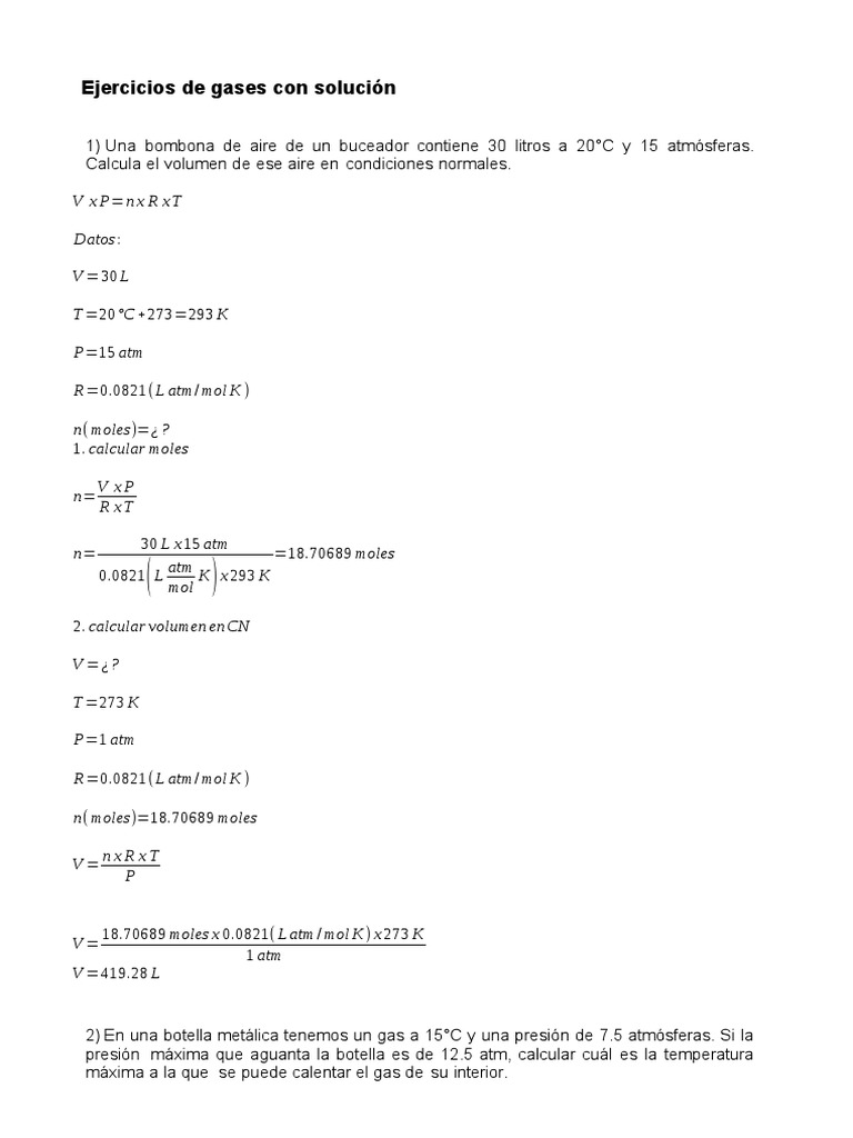Ejercicios de Gases y Condiciones Normales | PDF | Gases | Mole (Unidad)