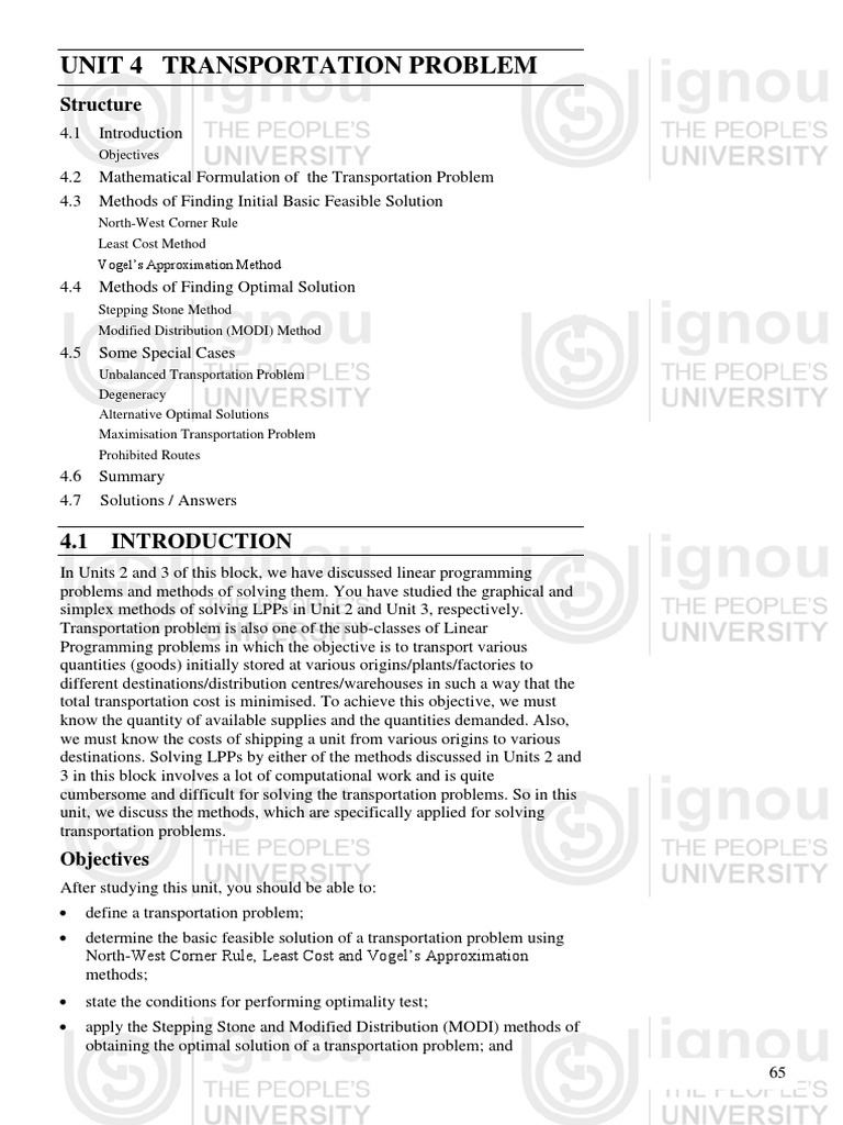 Unit 4 Transportation Problem: Structure | PDF | Mathematical ...