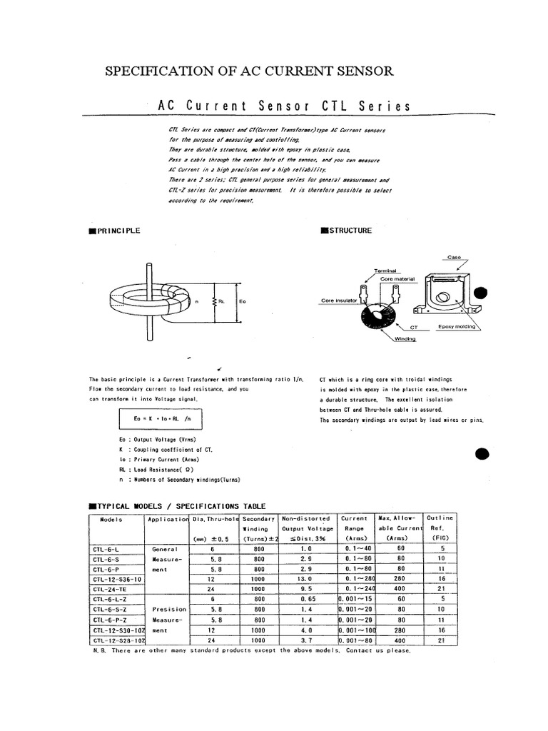 Ac Current Sensor CTL61224 015 PDF