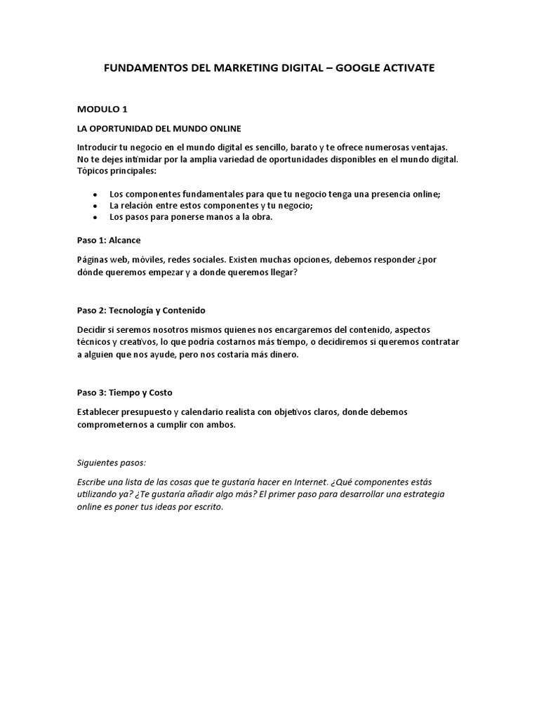Módulo 1 y 2 - Fundamentos Del Marketing Digital | PDF ...