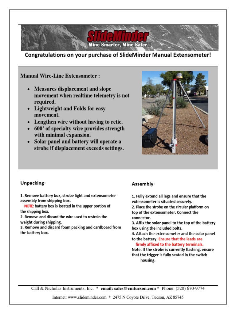 SlideMinder Manual Extensometer Guide | PDF | Equipment | Manufactured ...