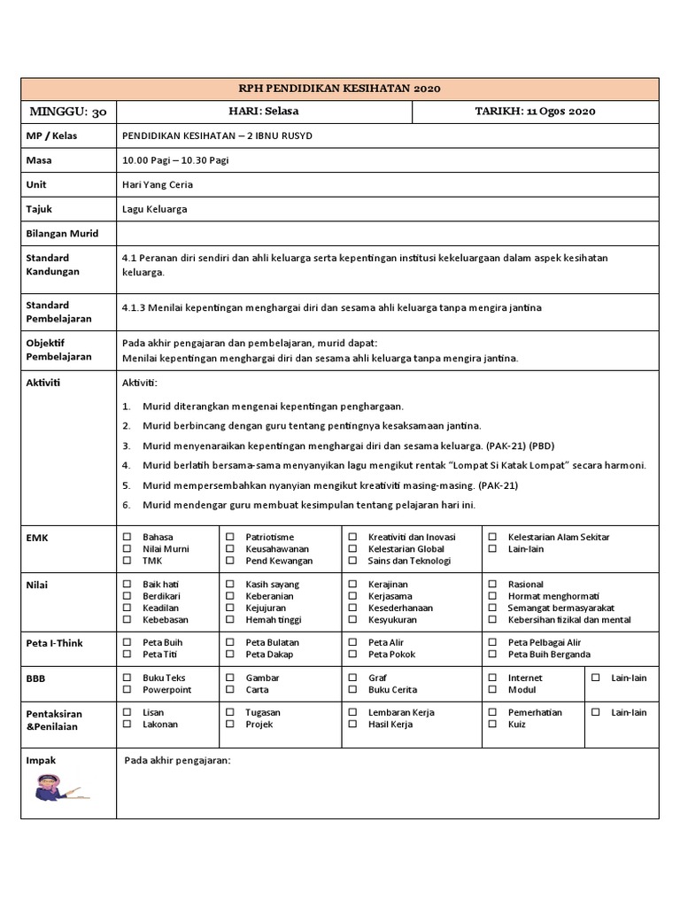 Rph Pendidikan Kesihatan 2020 11 Ogos Pdf