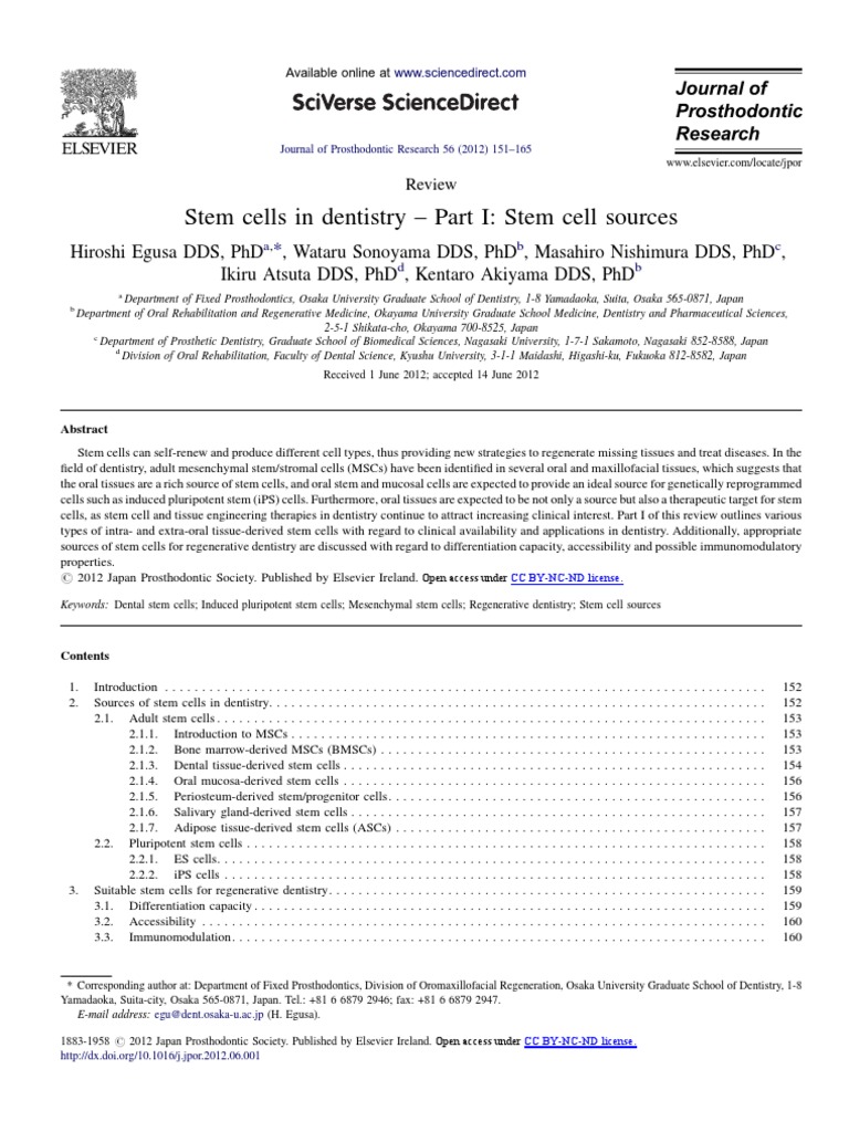 Stem Cell Sources in Dentistry | PDF | Mesenchymal Stem Cell | Stem Cell