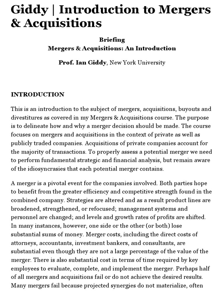 Introduction to Mergers & Acquisitions | PDF | Consolidation (Business ...