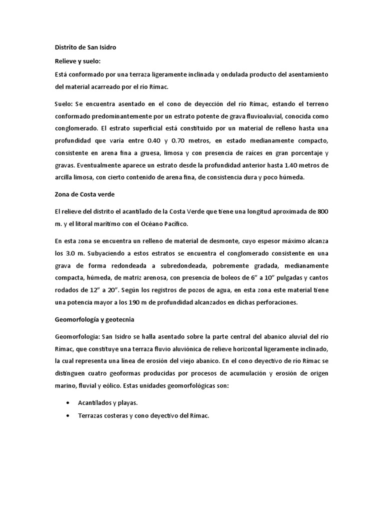 Distrito de San Isidro | PDF | Costa | Estrato