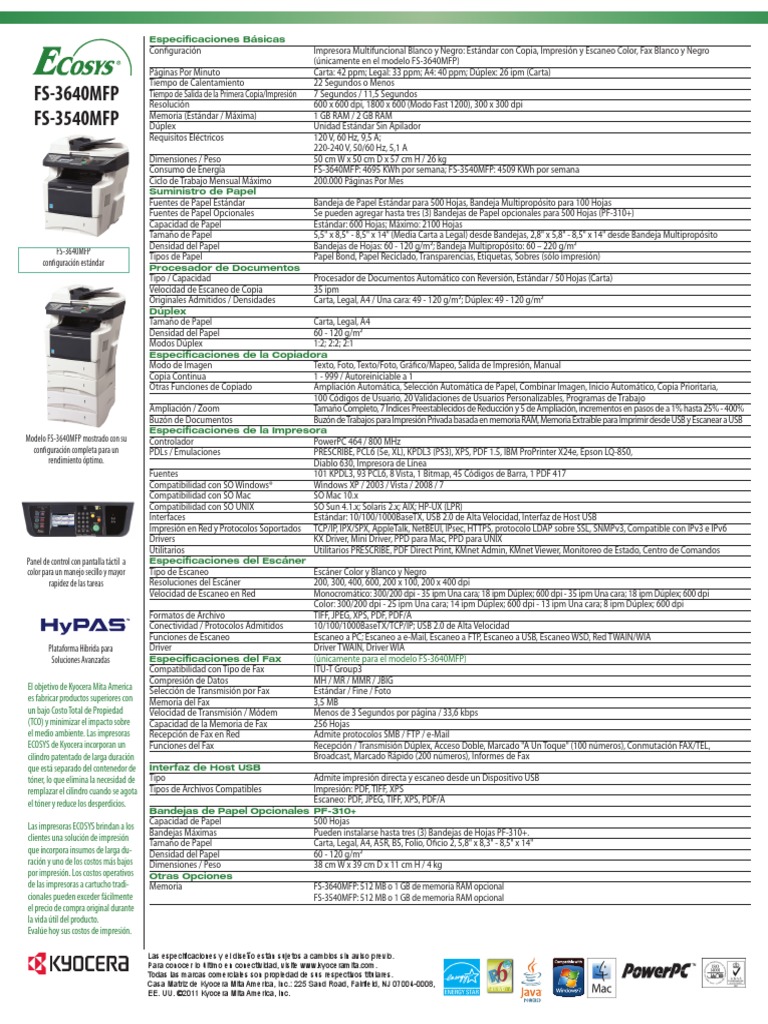 FS 3640MFP - 3540MFP Folleto PDF | PDF | Impresora (Computación) | Fax