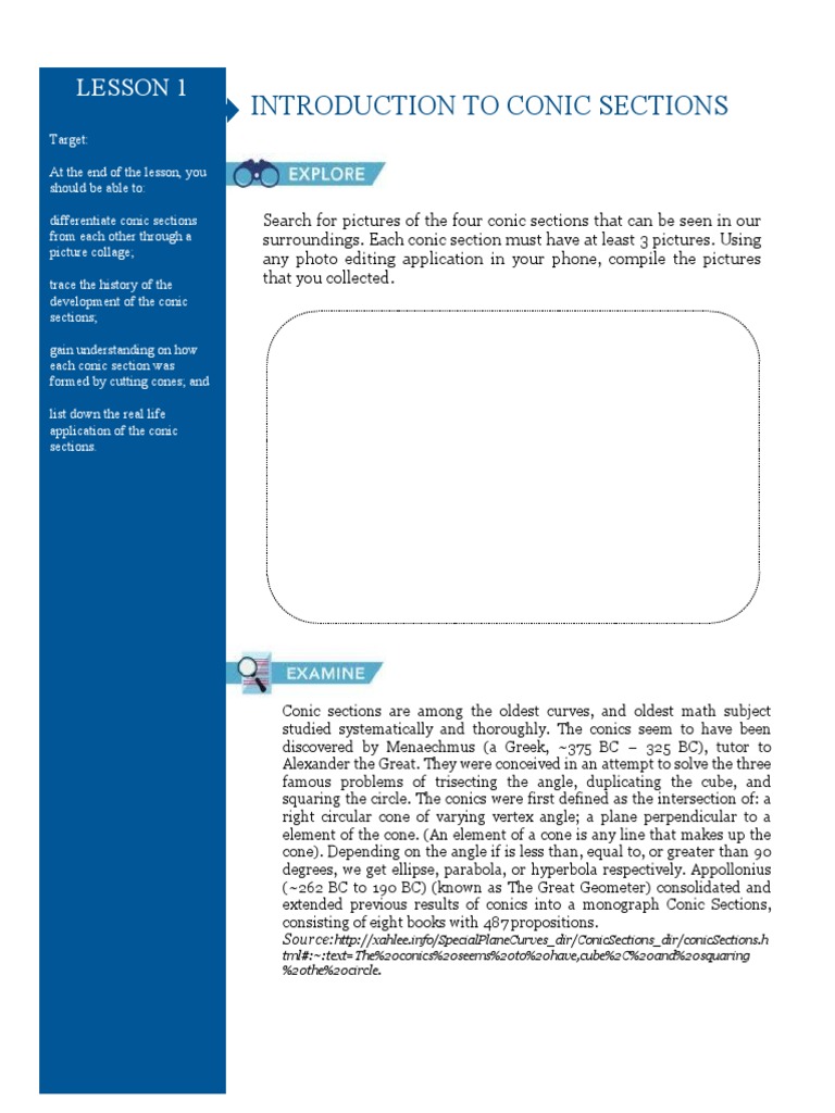 Introduction To Conic Sections: Lesson 1 | PDF | René Descartes ...