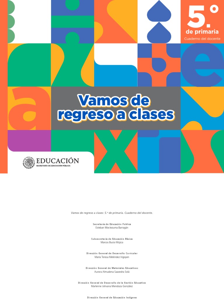 Vamos De Regreso A Clases 5 º De Primaria Cuaderno Del Docente Pdf
