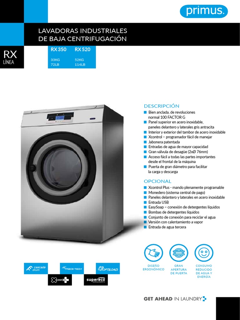 Lavadoras Industriales Primus RX | PDF | Agua | Química