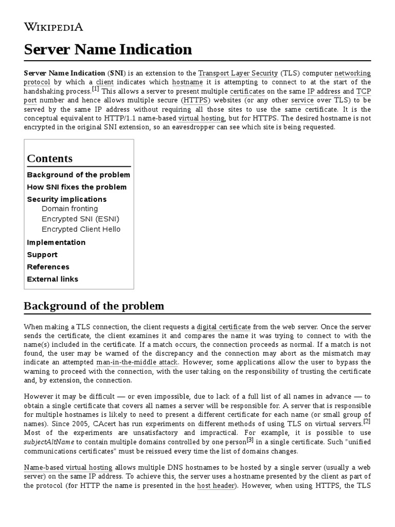 Server Name Indication PDF PDF Computer Networking Information