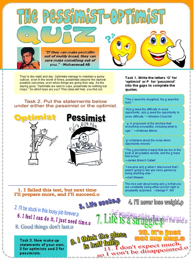 Pessimistoptimist Personality Quiz Fun Activities Games - 425 | PDF ...