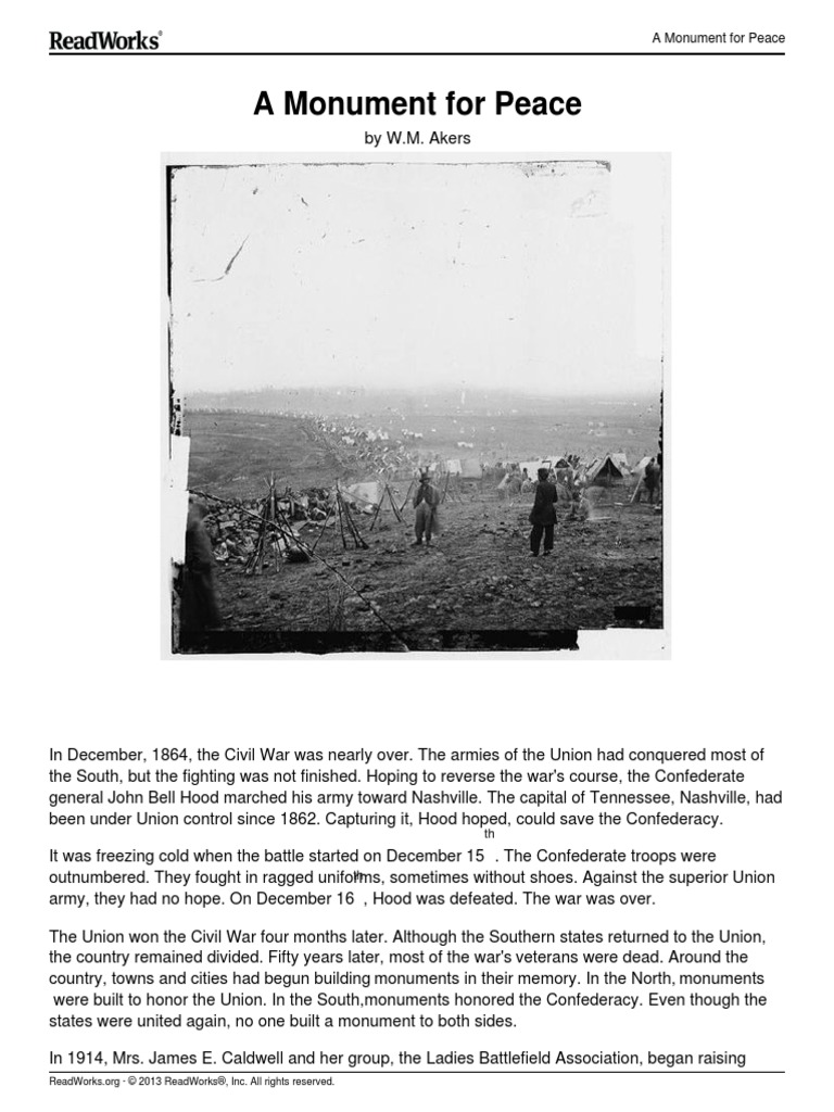 Answer Key A Monument For Peace PDF PDF American Civil War