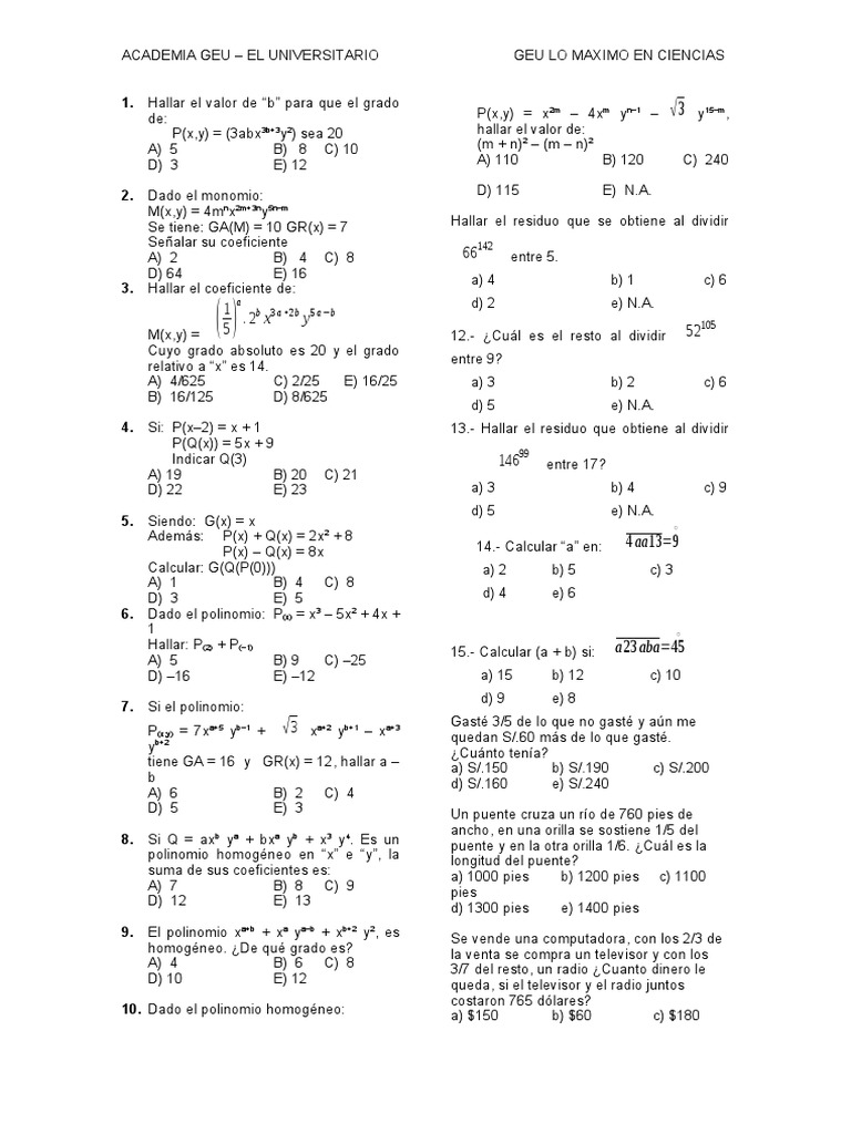 Examen De Salida Hoy Matematicas Aplicadas Algoritmos