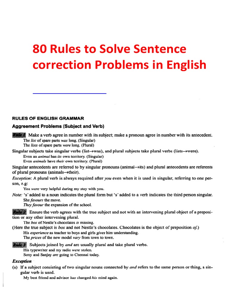 80 Rules for Sentence Correction | PDF