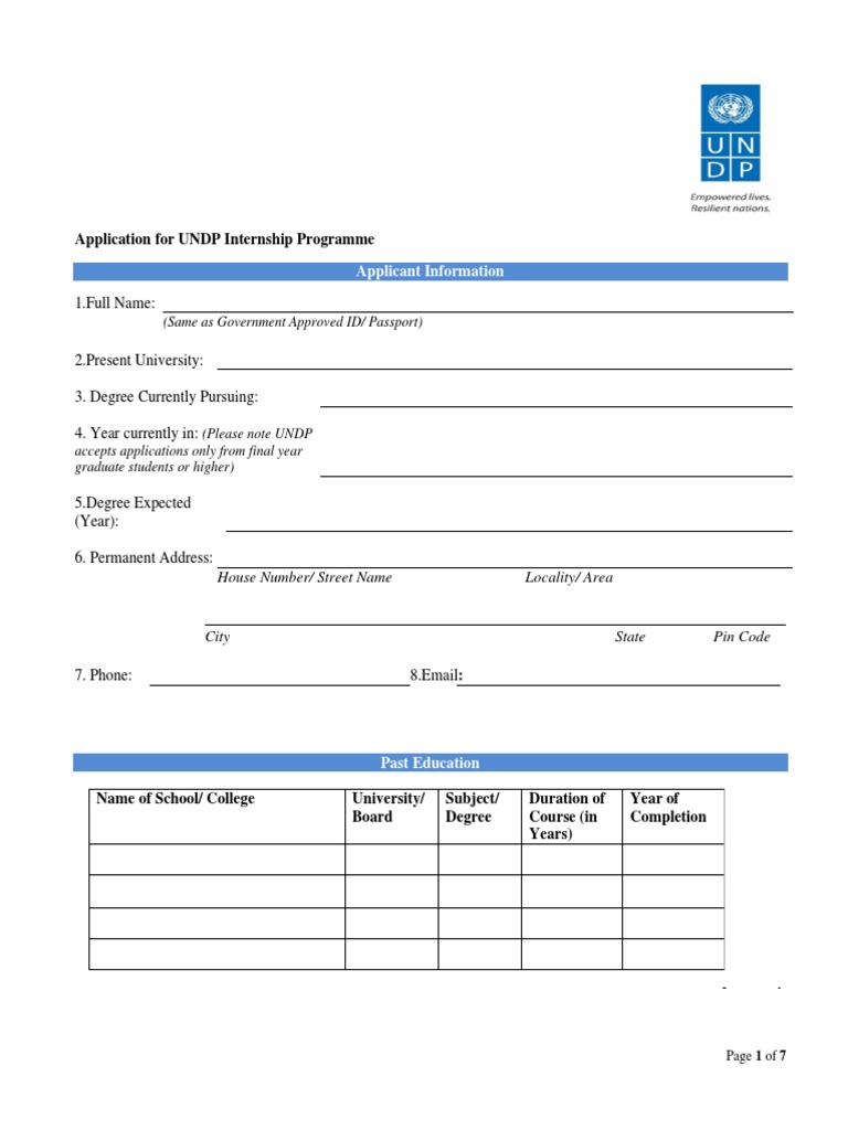UNDP Internship Application Form | PDF | Academic Degree | Internship