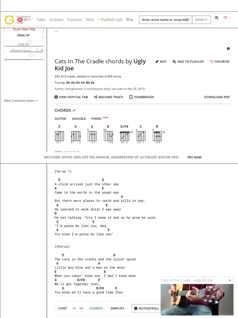 CATS IN THE CRADLE CHORDS by Ugly Kid Joe PDF Song Structure
