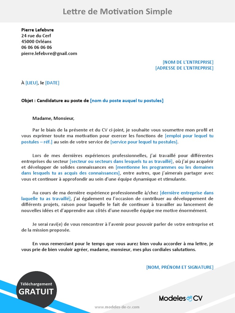 3 Exemple Lettre De Motivation Simple Pdf Entretien D Embauche Motivation