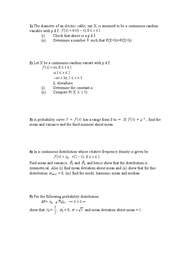 Mathematics Questions | PDF | Probability Density Function ...