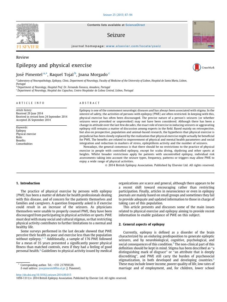 Epilepsy and Physical Exercise | PDF | Epilepsy | Major Depressive Disorder