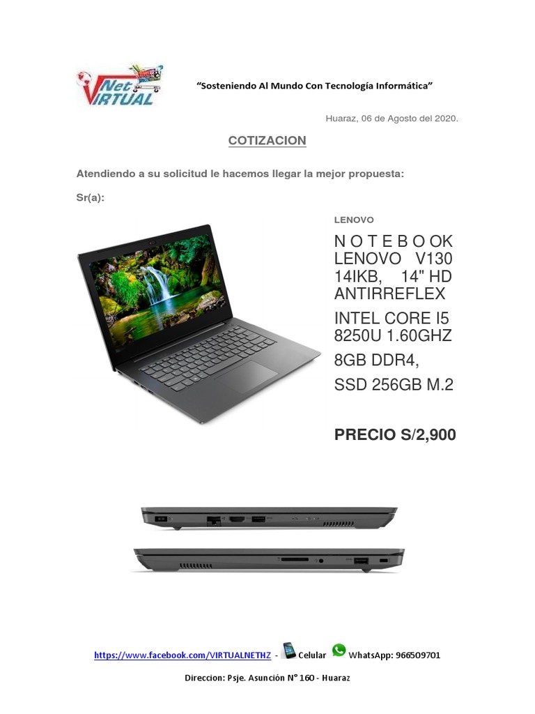 Especificaciones Lenovo V130-14IKB | PDF | Almacenamiento de datos de ...