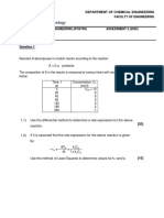 Chemical Reaction Engineering Assessment 2