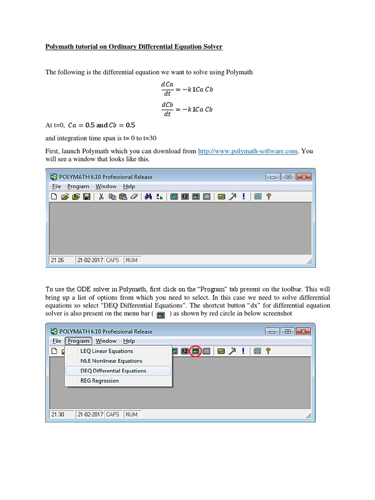 Polymath Tutorial On Ordinary Differential Equation Solver | PDF ...