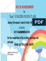 Certificate of Achievement: Year 2 English Online Class