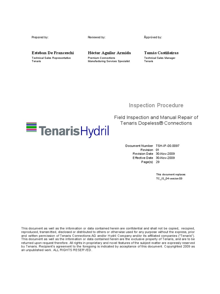 Field Inspection and Manual Repair of Dopeless Connections | PDF ...